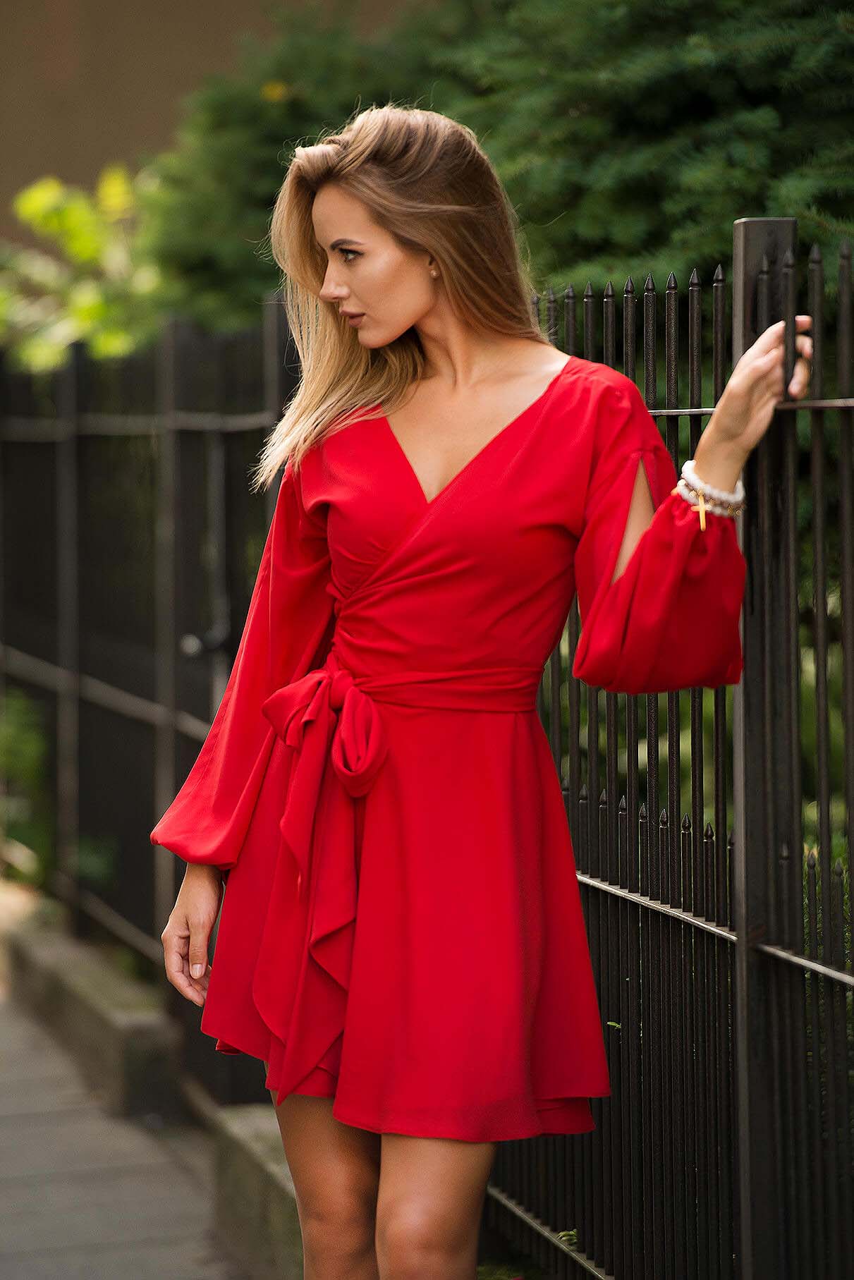 short red wrap dress